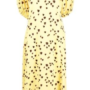 Elegant Yellow Heart Pattern Designer Midi Dress size Medium
